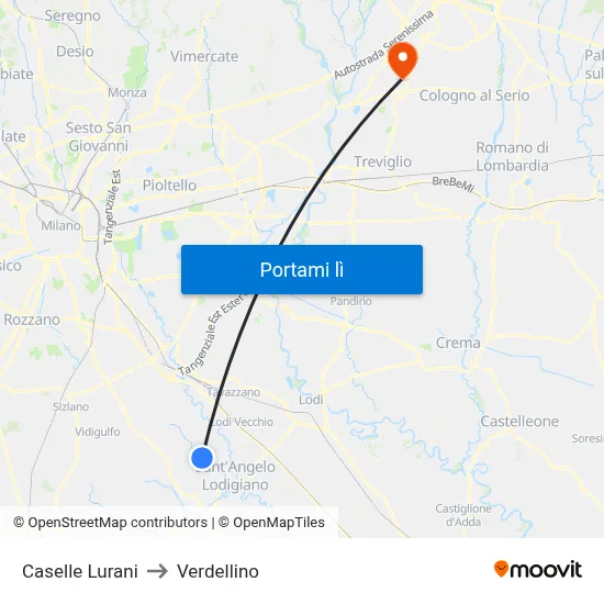 Caselle Lurani to Verdellino map