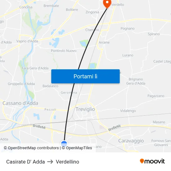 Casirate D' Adda to Verdellino map