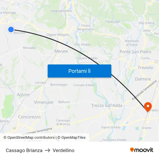 Cassago Brianza to Verdellino map
