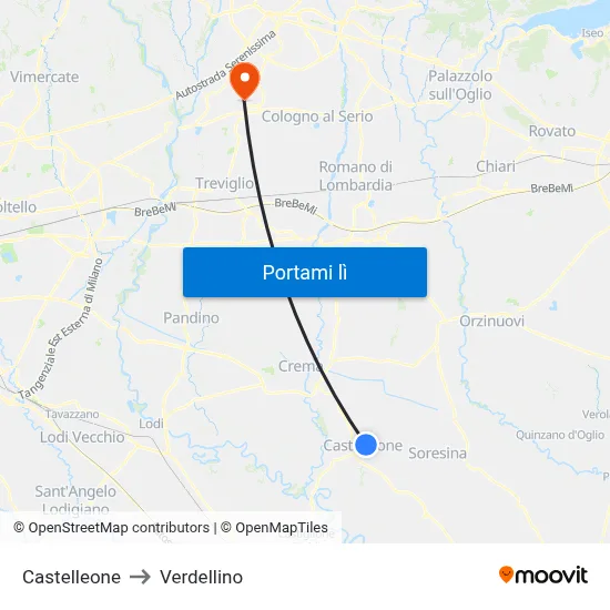 Castelleone to Verdellino map