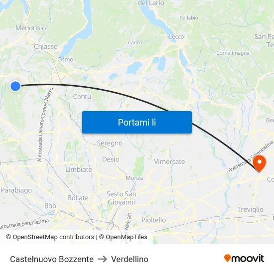 Castelnuovo Bozzente to Verdellino map