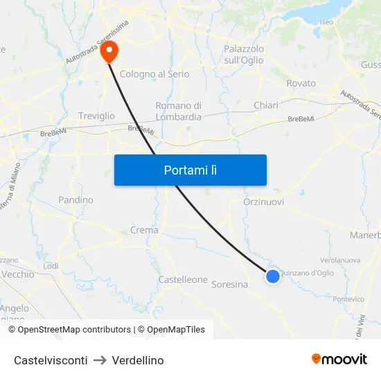 Castelvisconti to Verdellino map