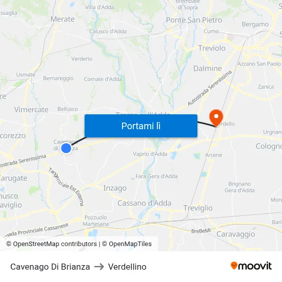 Cavenago Di Brianza to Verdellino map