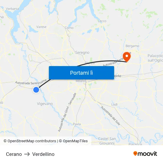 Cerano to Verdellino map