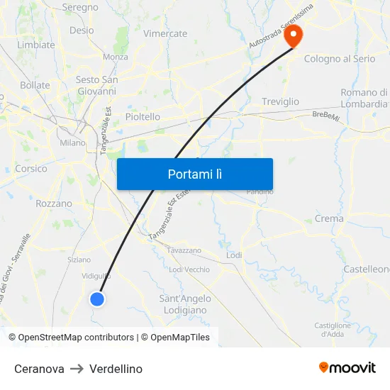 Ceranova to Verdellino map