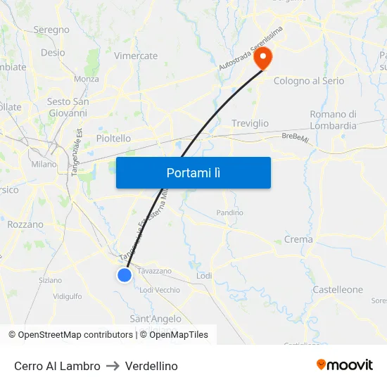 Cerro Al Lambro to Verdellino map