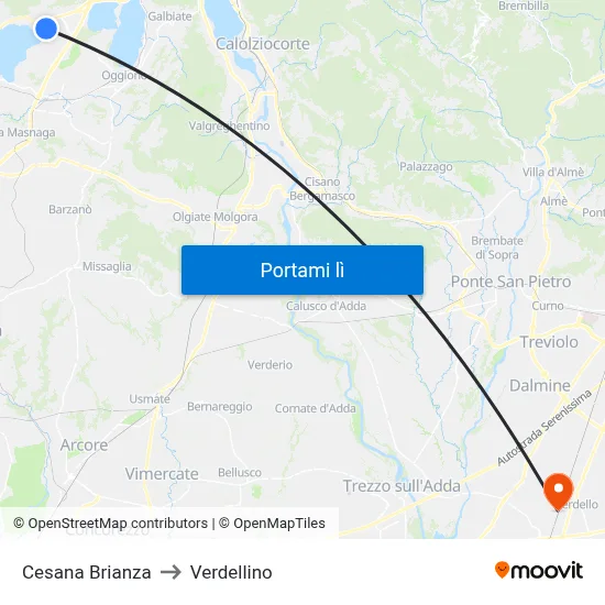 Cesana Brianza to Verdellino map