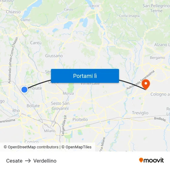 Cesate to Verdellino map