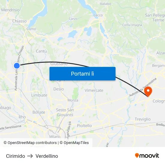 Cirimido to Verdellino map