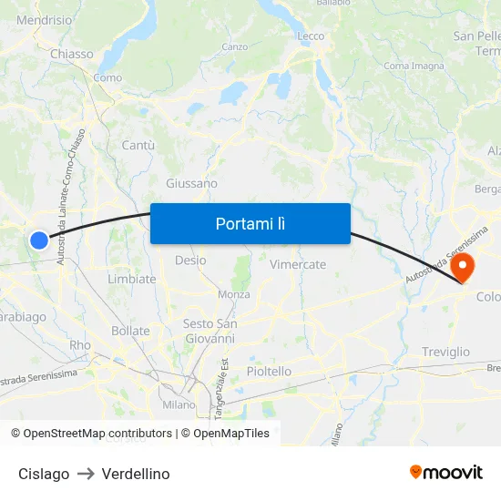 Cislago to Verdellino map