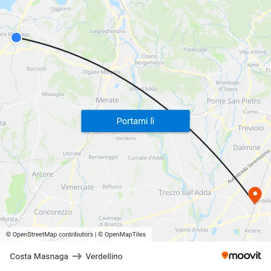 Costa Masnaga to Verdellino map