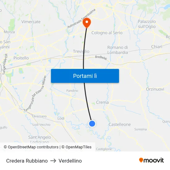 Credera Rubbiano to Verdellino map