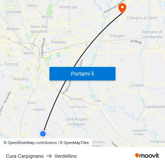 Cura Carpignano to Verdellino map