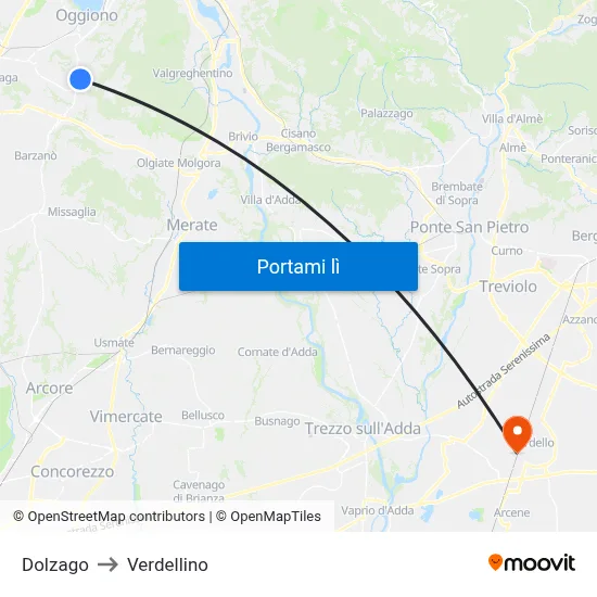Dolzago to Verdellino map