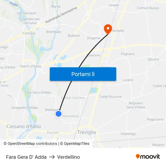 Fara Gera D' Adda to Verdellino map