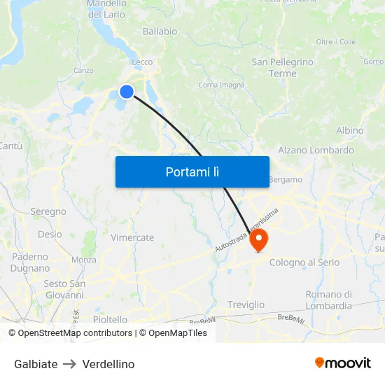 Galbiate to Verdellino map