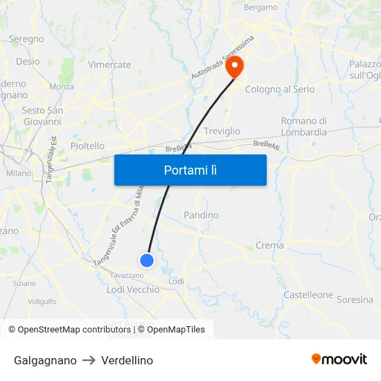 Galgagnano to Verdellino map