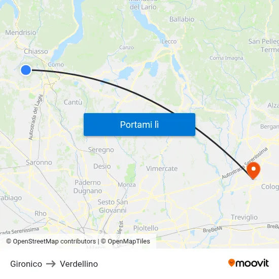 Gironico to Verdellino map