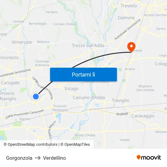 Gorgonzola to Verdellino map