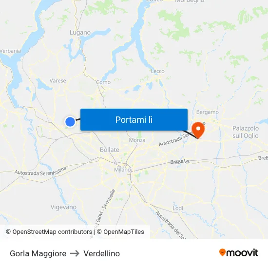Gorla Maggiore to Verdellino map