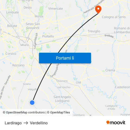 Lardirago to Verdellino map