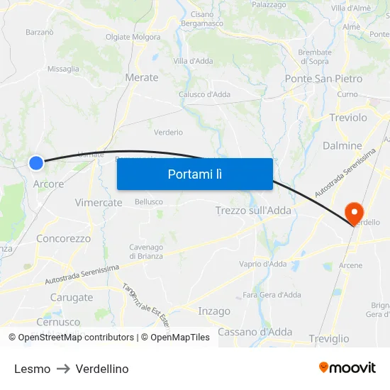 Lesmo to Verdellino map