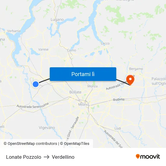 Lonate Pozzolo to Verdellino map