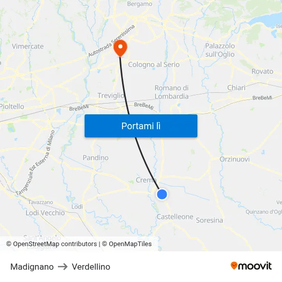 Madignano to Verdellino map