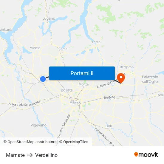 Marnate to Verdellino map