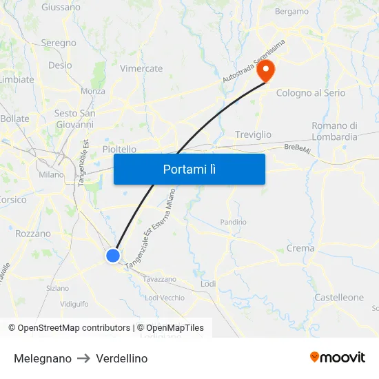 Melegnano to Verdellino map