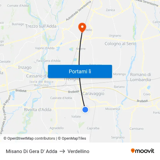 Misano Di Gera D' Adda to Verdellino map