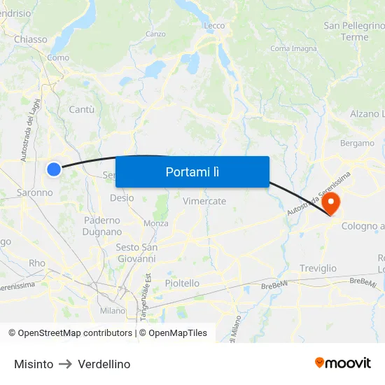 Misinto to Verdellino map