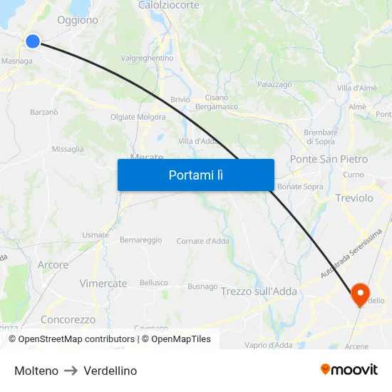 Molteno to Verdellino map