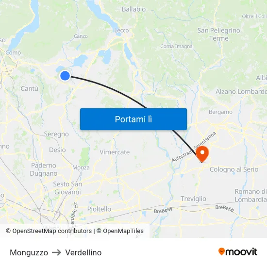 Monguzzo to Verdellino map