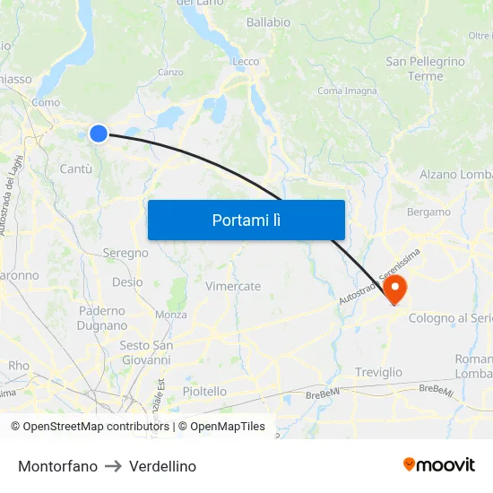Montorfano to Verdellino map