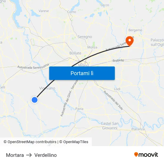 Mortara to Verdellino map