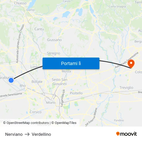 Nerviano to Verdellino map