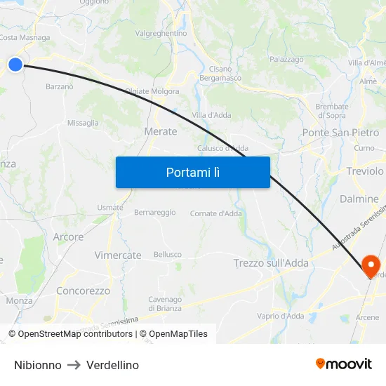 Nibionno to Verdellino map