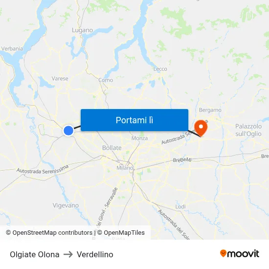 Olgiate Olona to Verdellino map