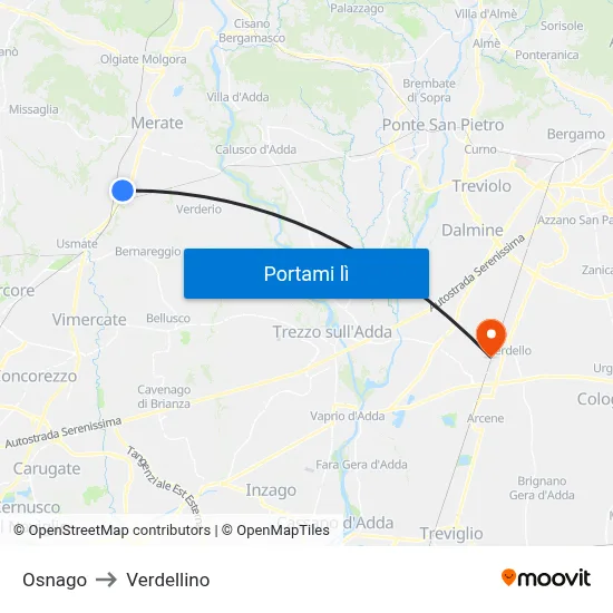 Osnago to Verdellino map
