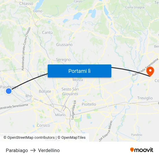 Parabiago to Verdellino map