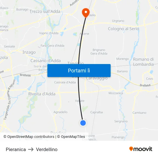 Pieranica to Verdellino map