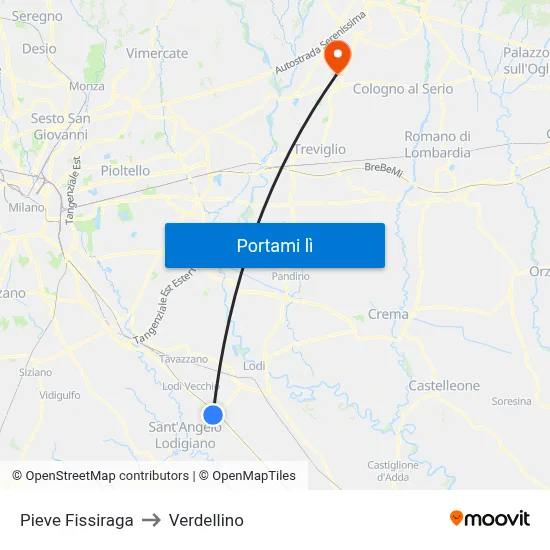 Pieve Fissiraga to Verdellino map