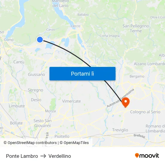 Ponte Lambro to Verdellino map
