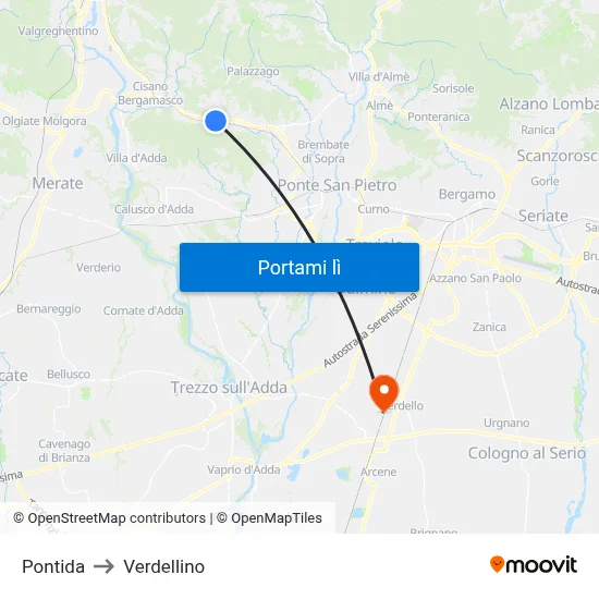 Pontida to Verdellino map