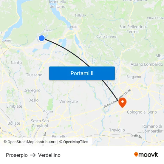 Proserpio to Verdellino map
