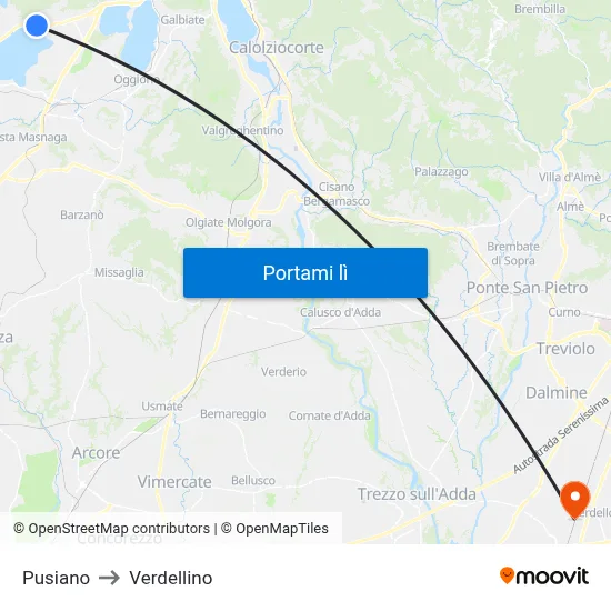 Pusiano to Verdellino map