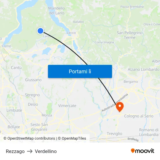 Rezzago to Verdellino map
