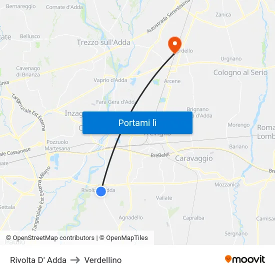 Rivolta D' Adda to Verdellino map