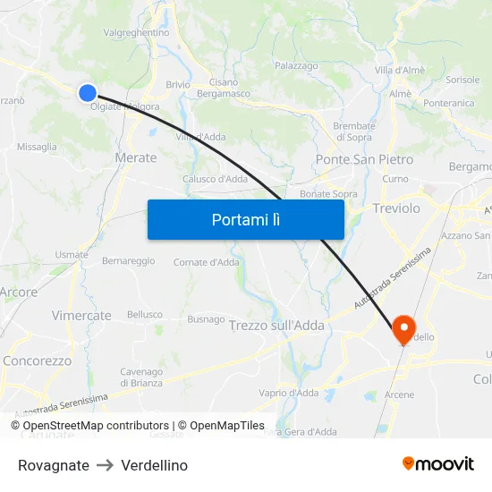 Rovagnate to Verdellino map